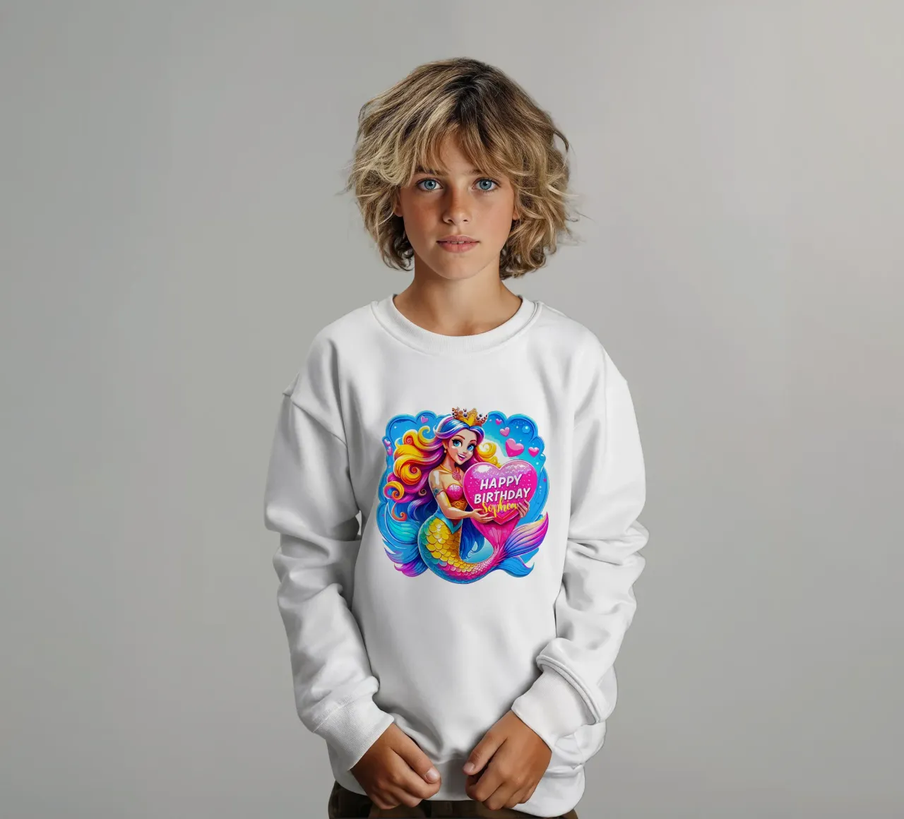 Magical Mermaid Birthday Delight - Custom Name kids sweatshirt by Artnesia