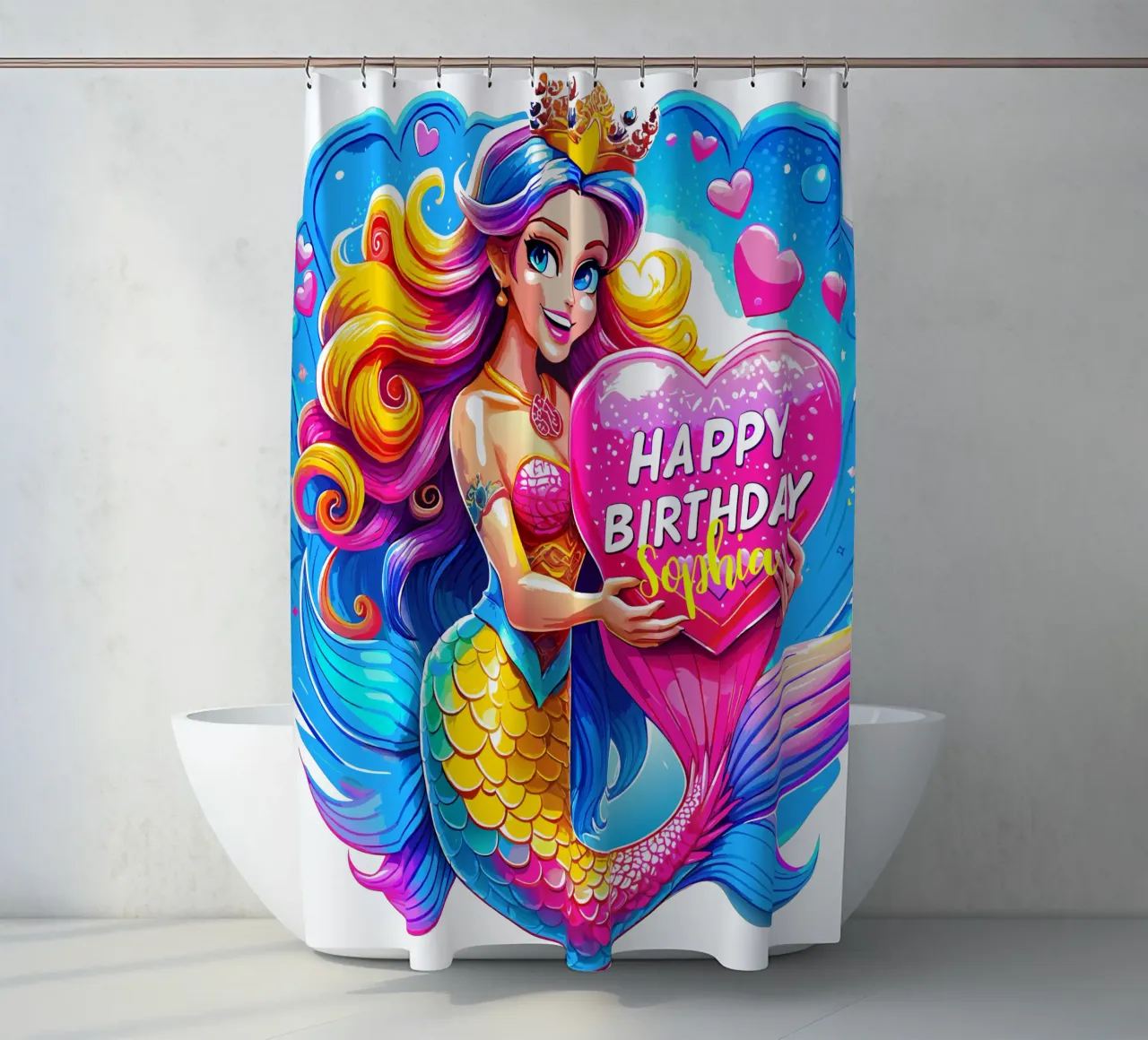 Magical Mermaid Birthday Delight - Custom Name shower curtain by Artnesia