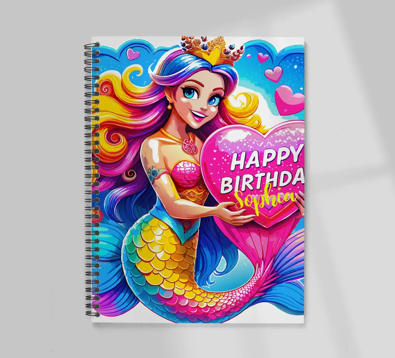 Magical Mermaid Birthday Delight - Custom Name spiral notebook by Artnesia