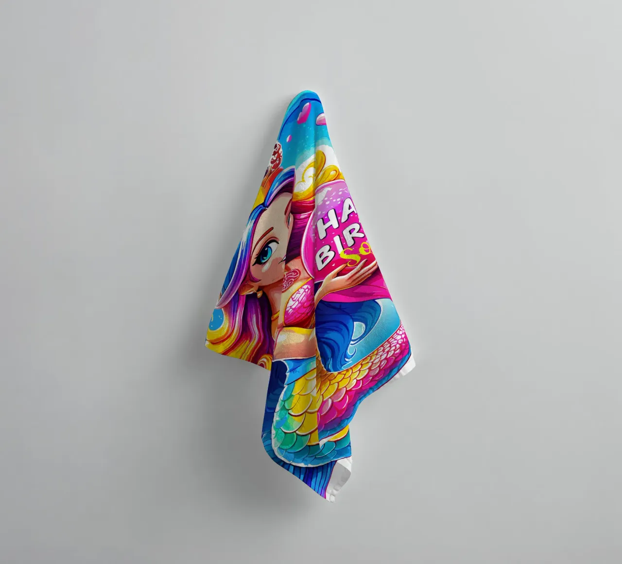 Magical Mermaid Birthday Delight - Custom Name towel by Artnesia