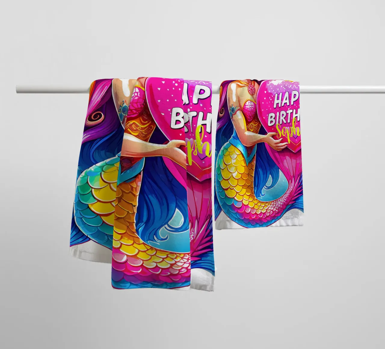 Magical Mermaid Birthday Delight - Custom Name towel by Artnesia