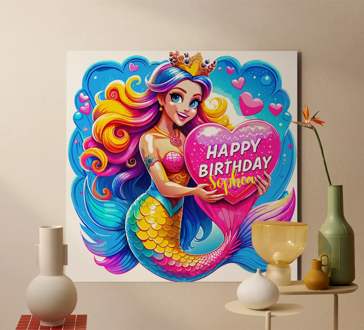 Magical Mermaid Birthday Delight - Custom Name alu-dibond by Artnesia
