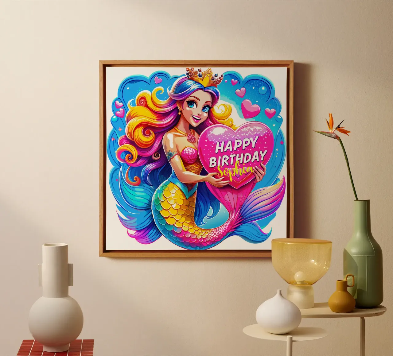 Magical Mermaid Birthday Delight - Custom Name canvas with Floater frame by Artnesia