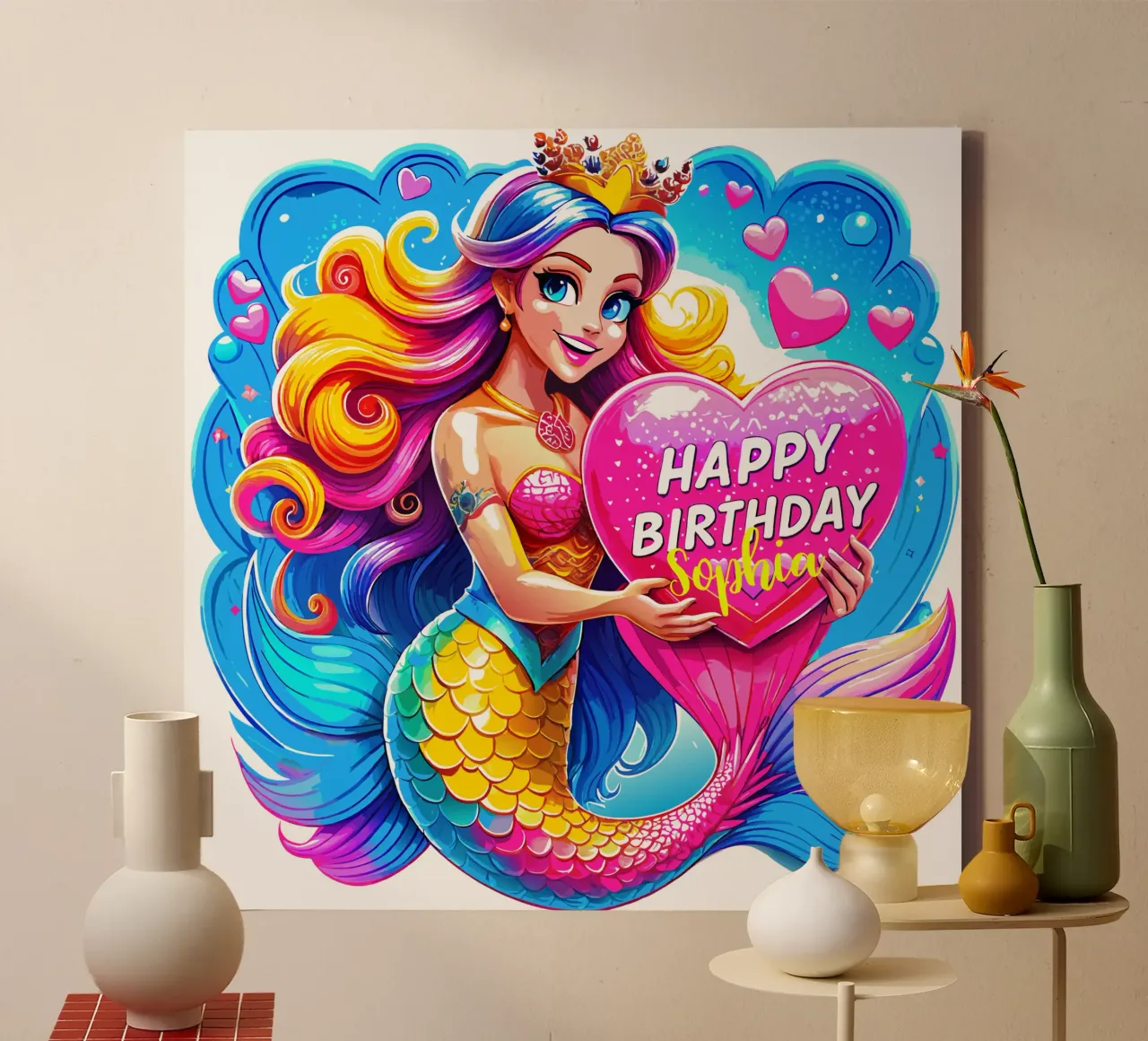 Magical Mermaid Birthday Delight - Custom Name canvas with Floater frame by Artnesia