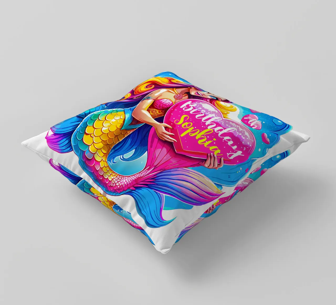 Magical Mermaid Birthday Delight - Custom All Text decorative cushion by Artnesia