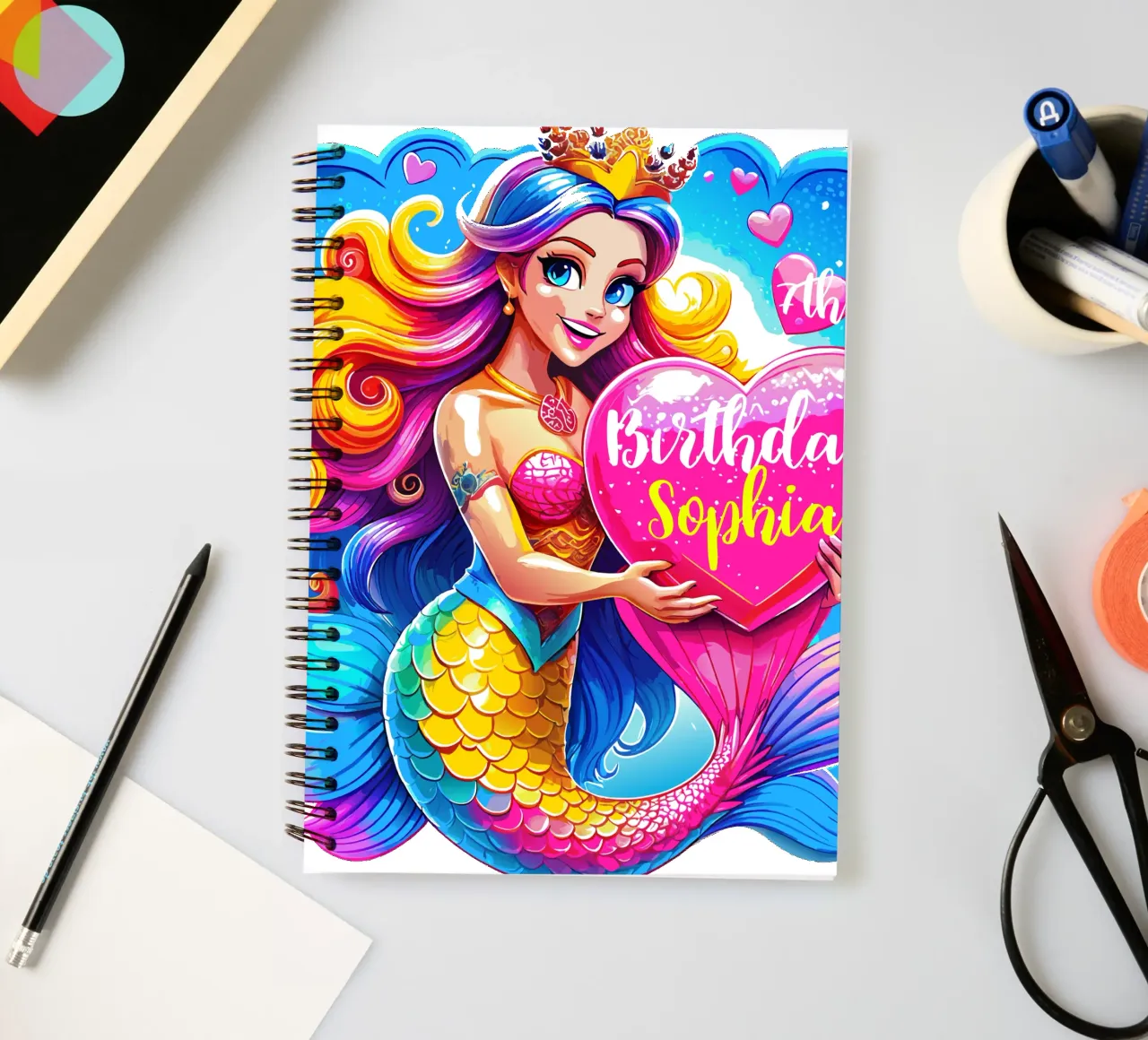 Magical Mermaid Birthday Delight - Custom All Text spiral notebook by Artnesia