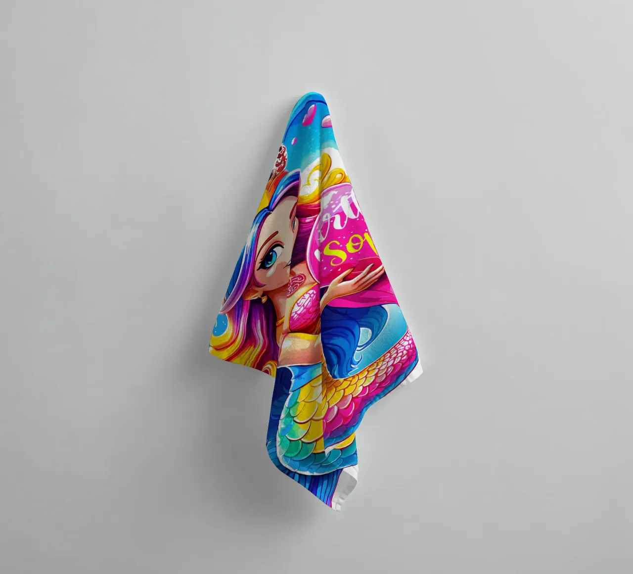 Magical Mermaid Birthday Delight - Custom All Text towel by Artnesia