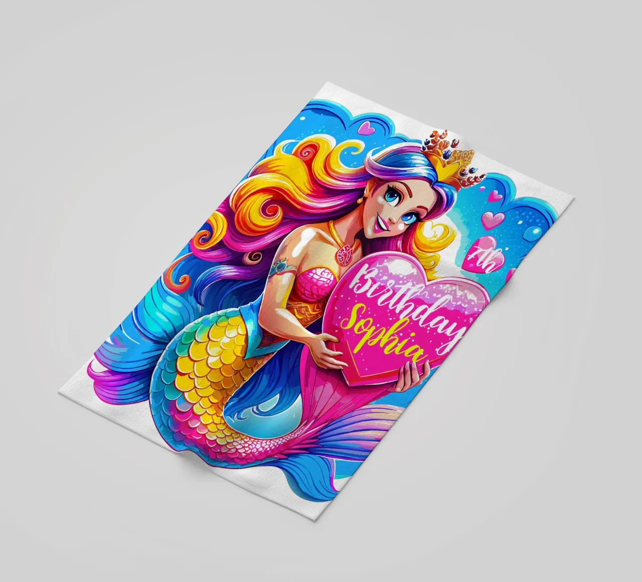 Magical Mermaid Birthday Delight - Custom All Text beach towel by Artnesia
