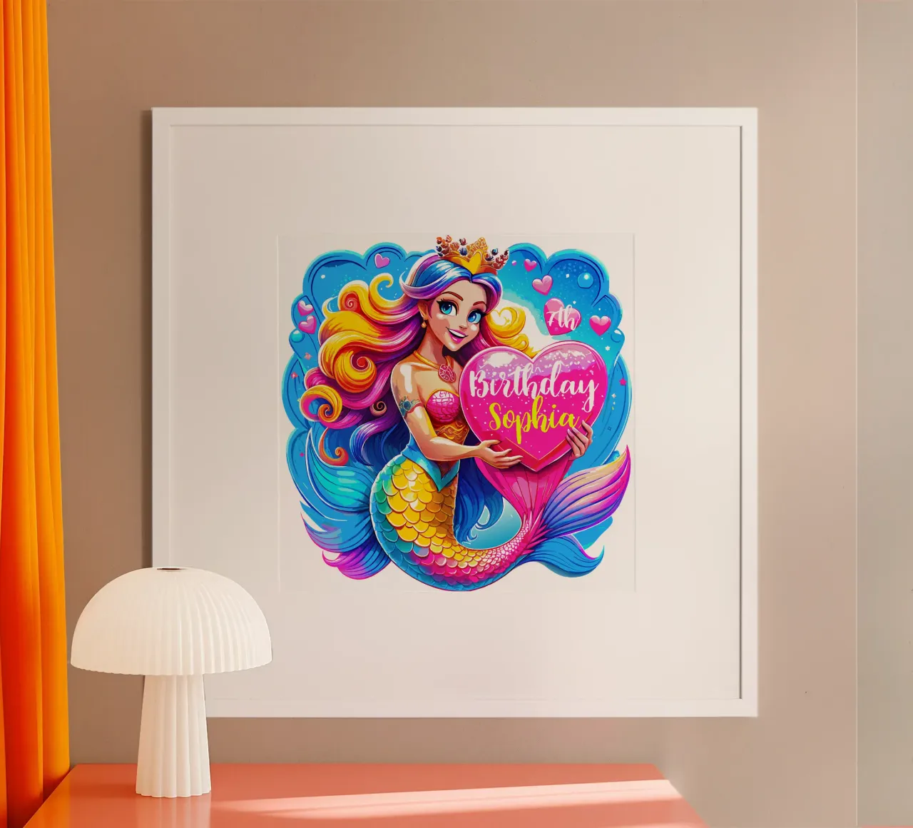 Delicia mágica de cumpleaños de sirena - Personalizar todo el texto poster con marco de aluminio de Artnesia