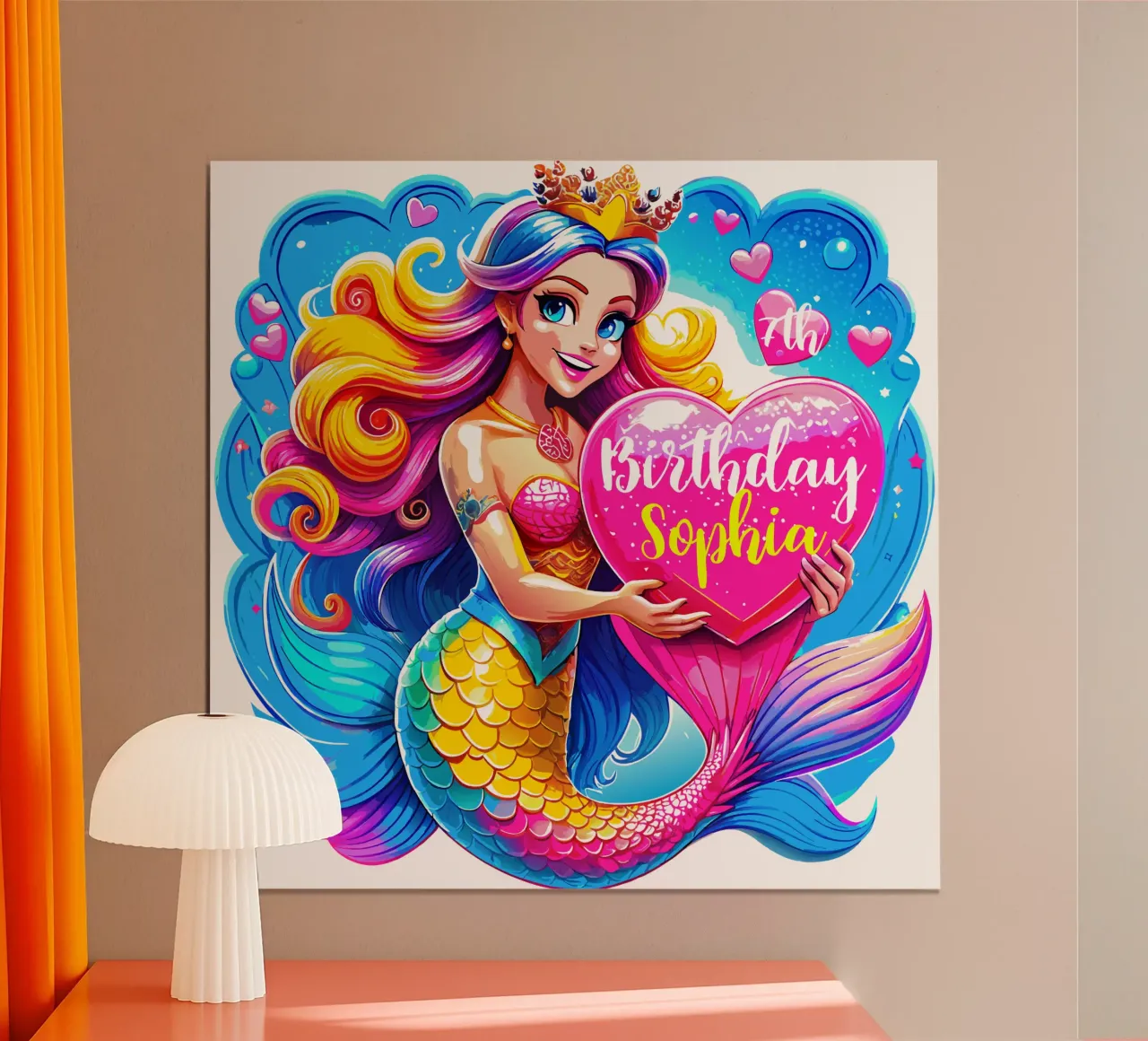 Delicia mágica de cumpleaños de sirena - Personalizar todo el texto poster con marco de aluminio de Artnesia