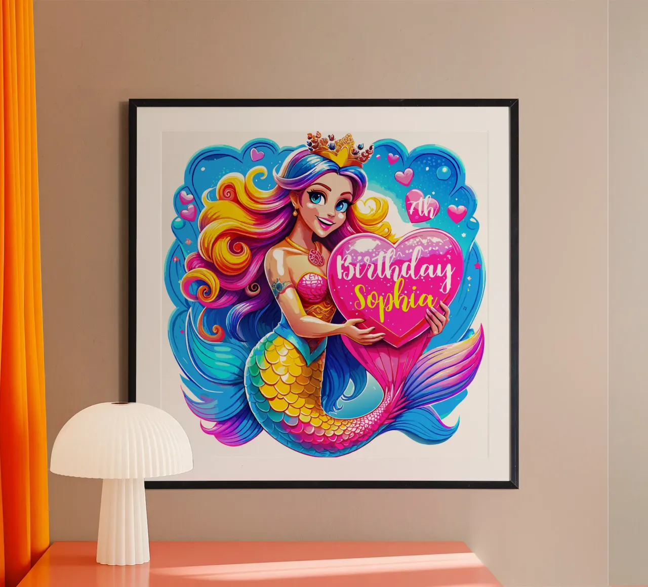Delicia mágica de cumpleaños de sirena - Personalizar todo el texto poster con marco de aluminio de Artnesia