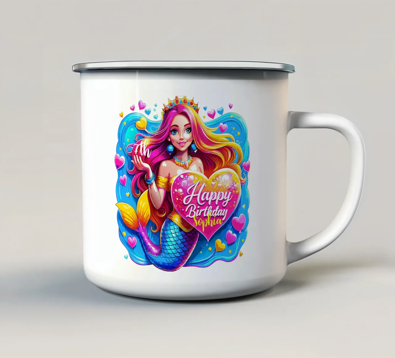 Magisch zeemeerminverjaardagsgeschenk - aangepaste naam en leeftijd emaille mok van Artnesia