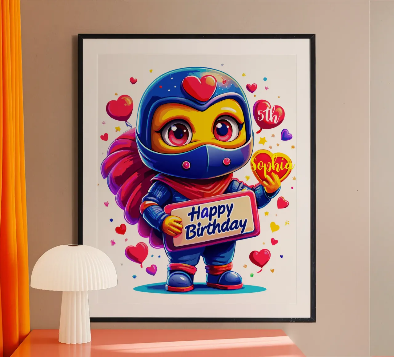 Ninja carino e romantico! Momento speciale del regalo - Testo personalizzato poster con telaio in alluminio da Artnesia