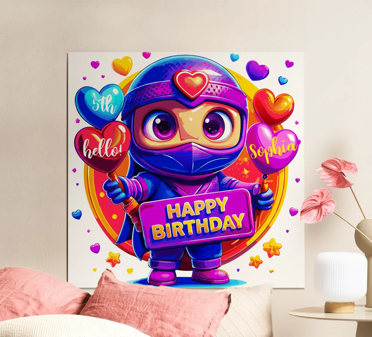 Un simpatico romanticismo ninja! Momento speciale del compleanno - Testo personalizzato poster con telaio in alluminio da Artnesia