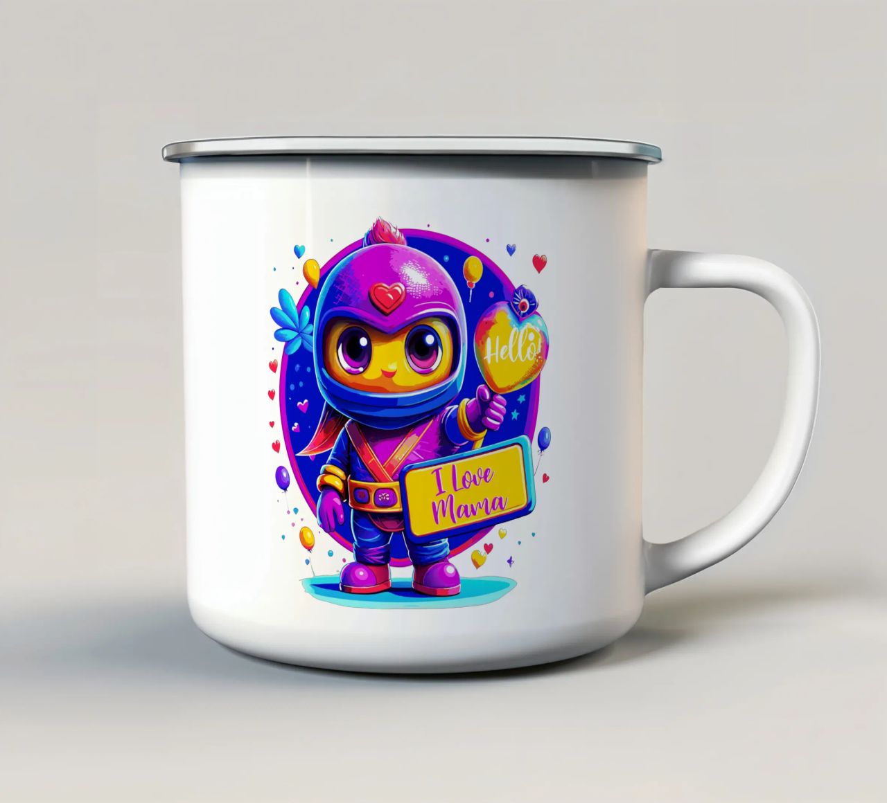Carino Ninja, regalo speciale Momento d'amore per la mamma - Testo personalizzato tazza in smalto da Artnesia