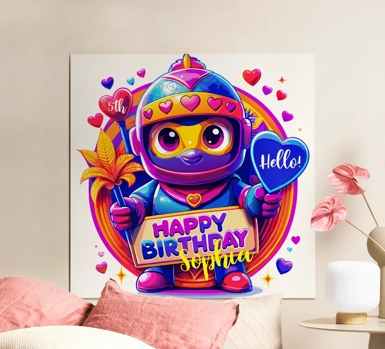 Ninja Romanticismo carino! Compleanno speciale - Testo personalizzato poster con telaio in alluminio da Artnesia