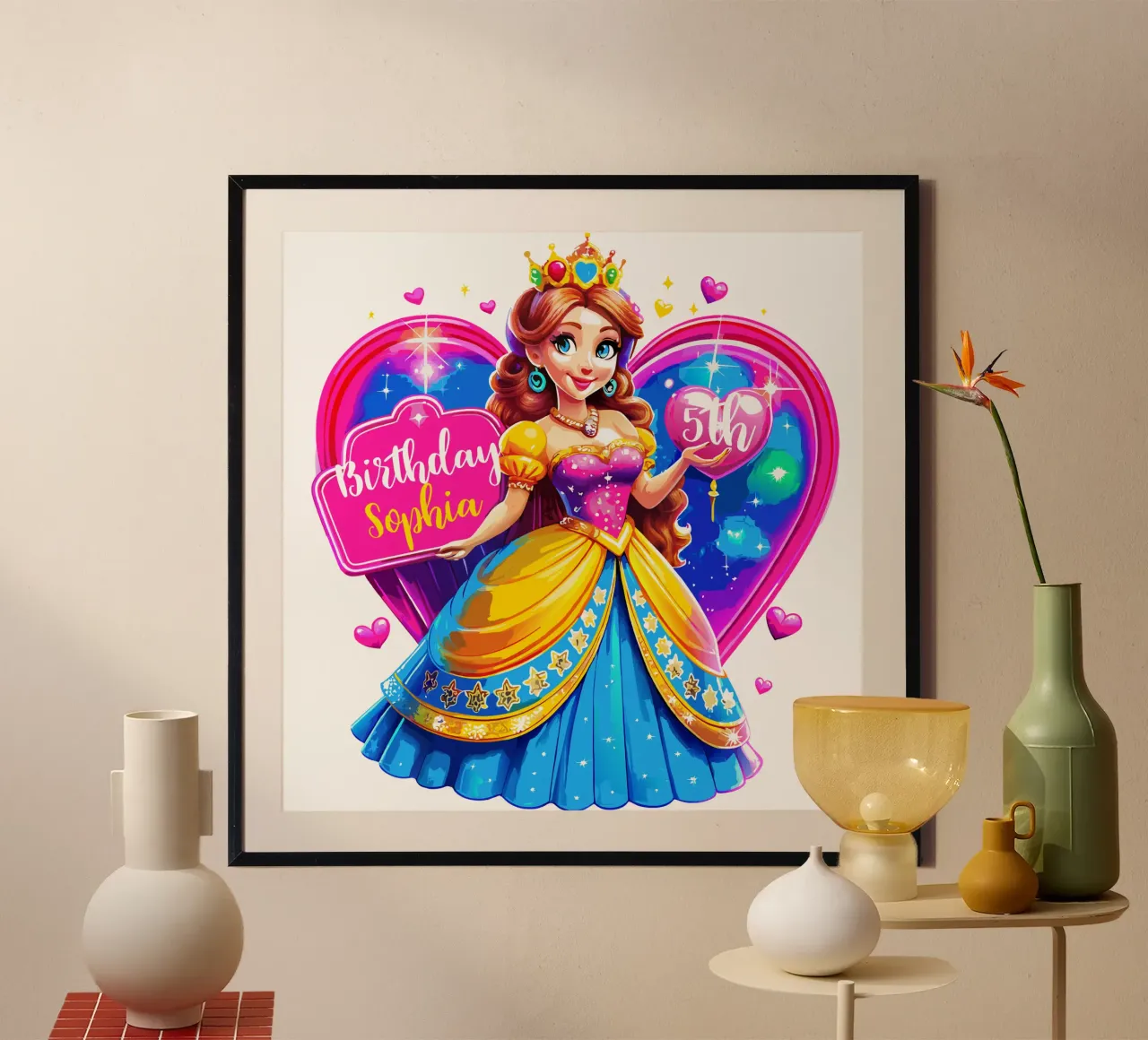 Compleanno della principessa per bambini - Testo personalizzato poster da Artnesia