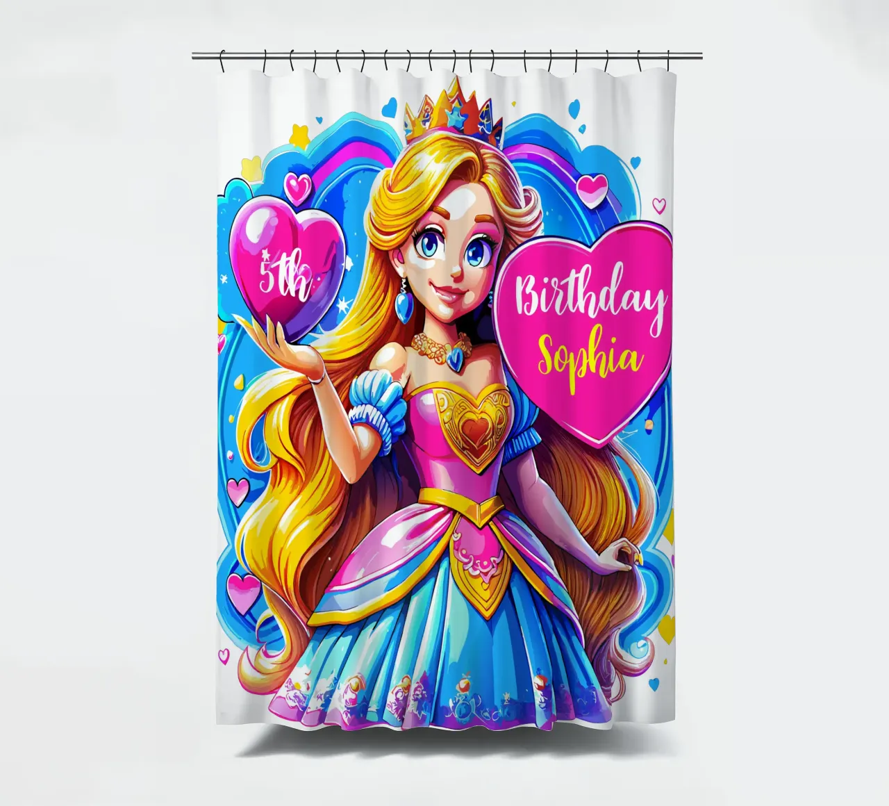 Compleanno della principessa - Testo personalizzato tenda da doccia da Artnesia