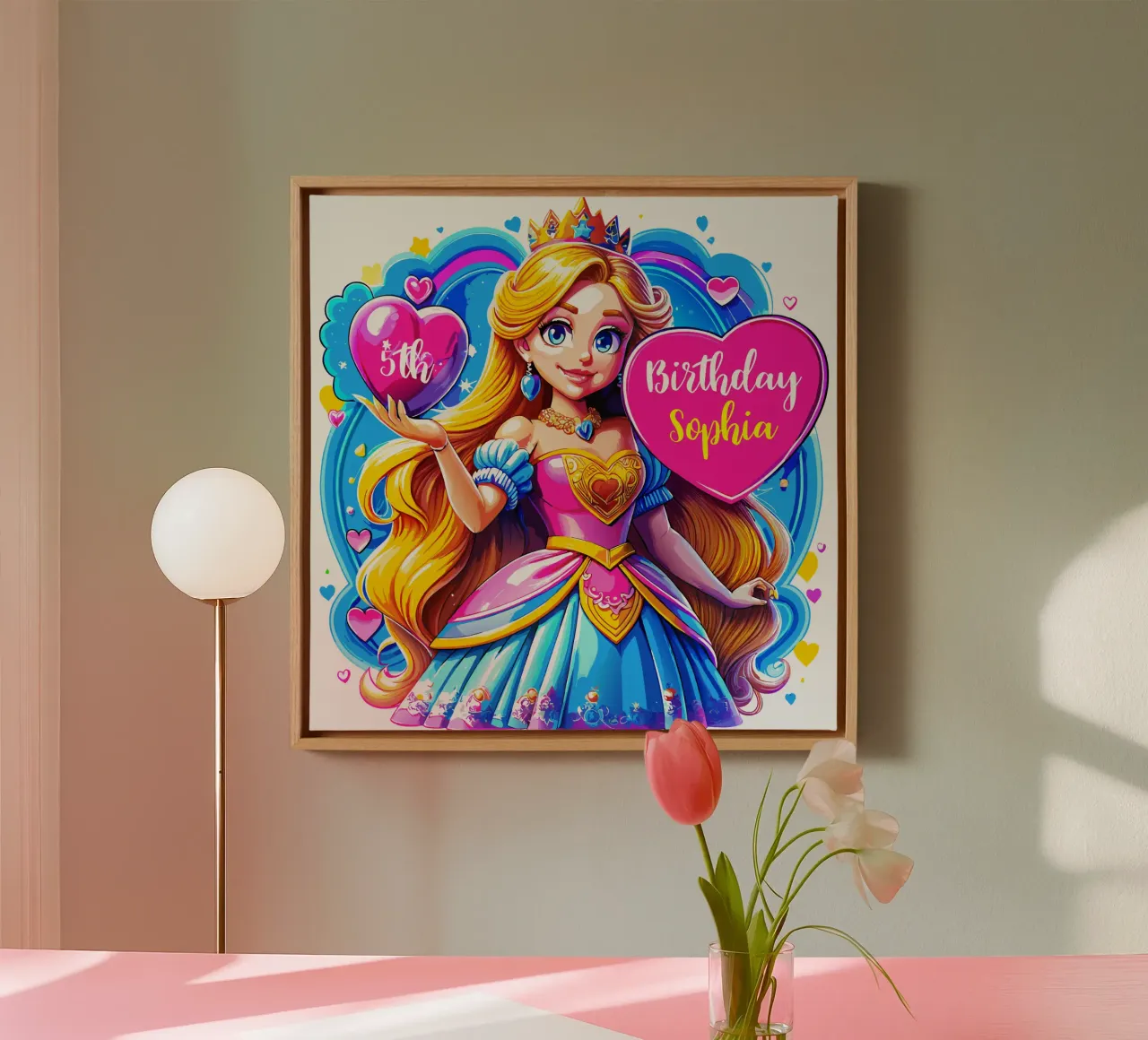 Verjaardag Prinses Kinderen - Aangepaste Tekst canvas met Baklijst van Artnesia