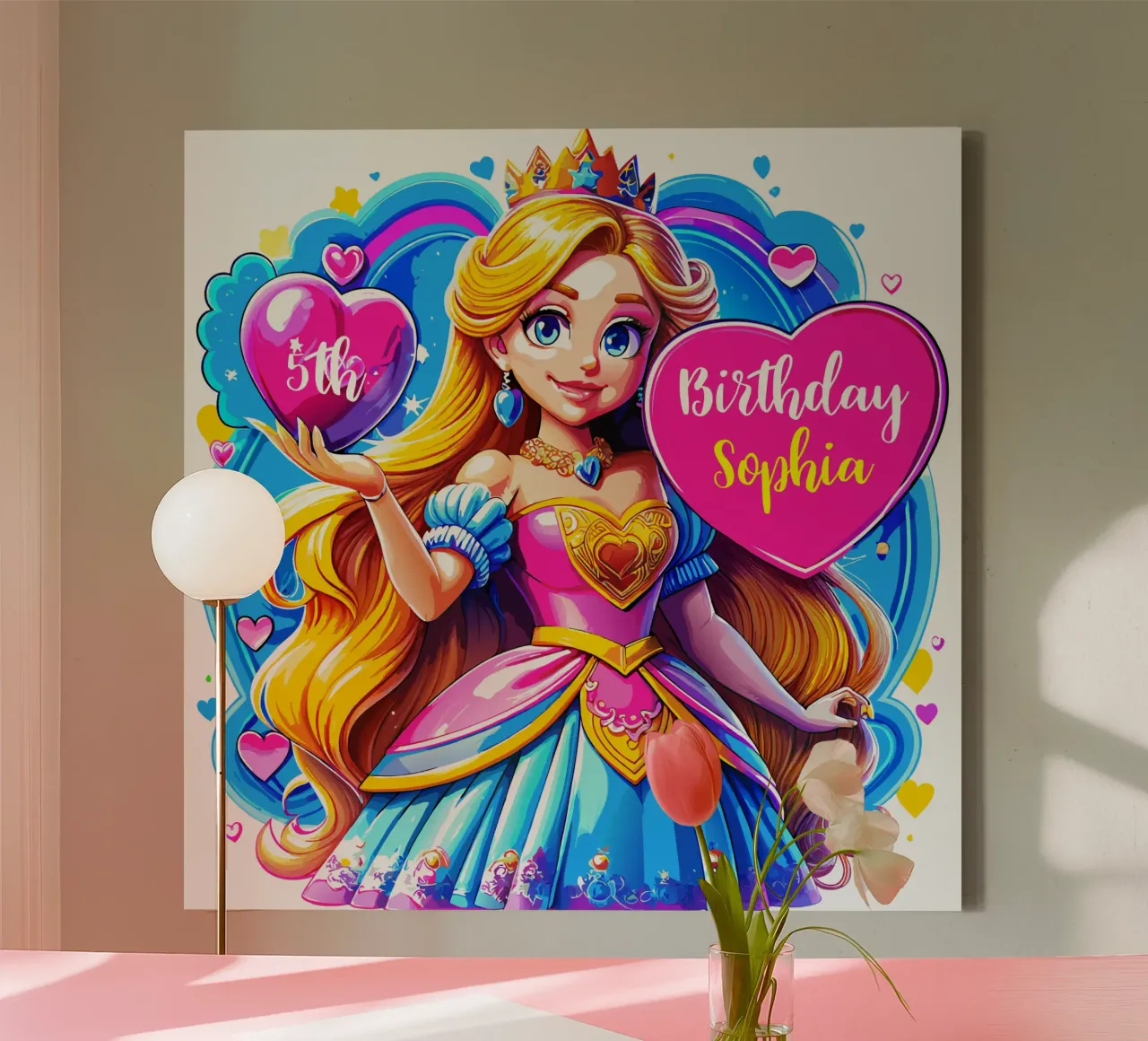 Verjaardag Prinses Kinderen - Aangepaste Tekst canvas met Baklijst van Artnesia