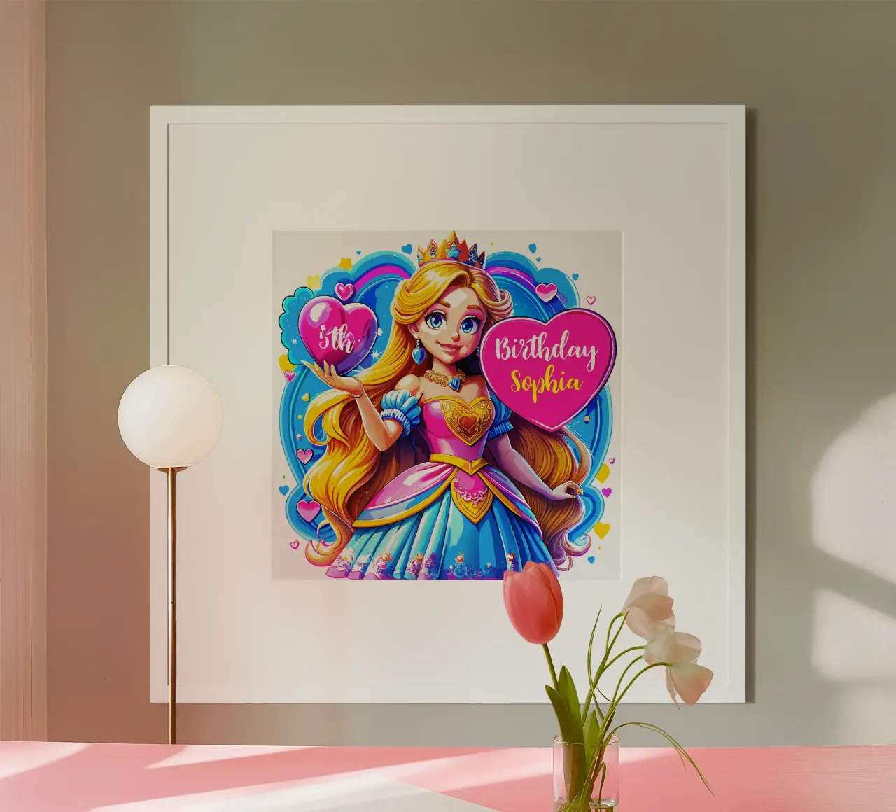 Verjaardag Prinses Kinderen - Aangepaste Tekst poster met kunststof frame van Artnesia