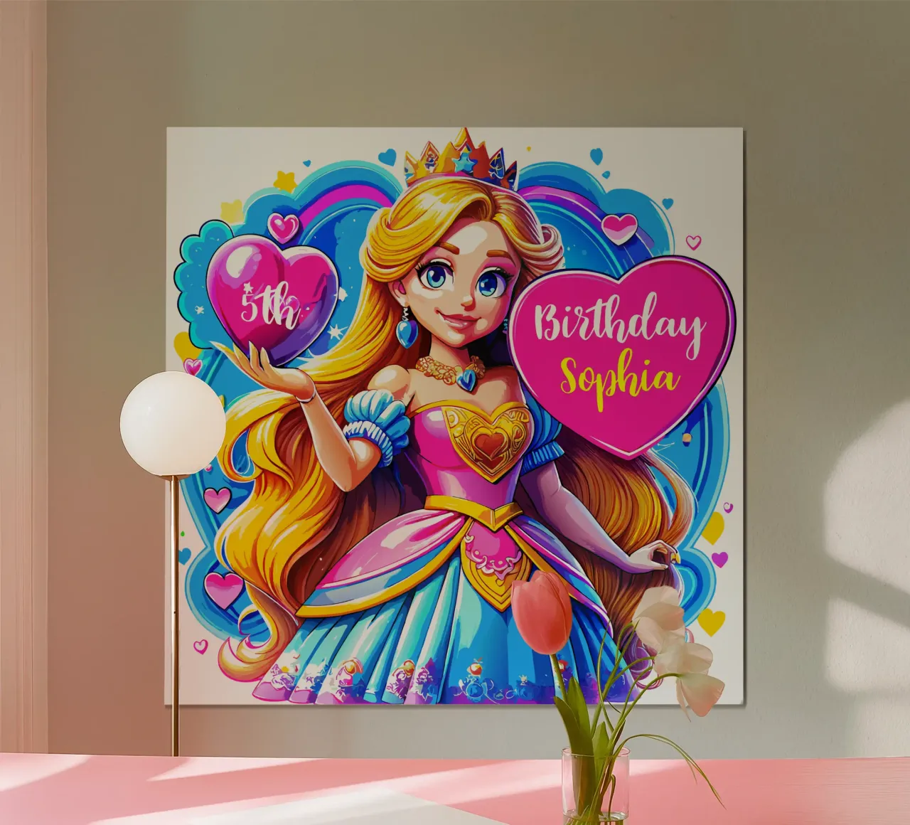Verjaardag Prinses Kinderen - Aangepaste Tekst poster met kunststof frame van Artnesia