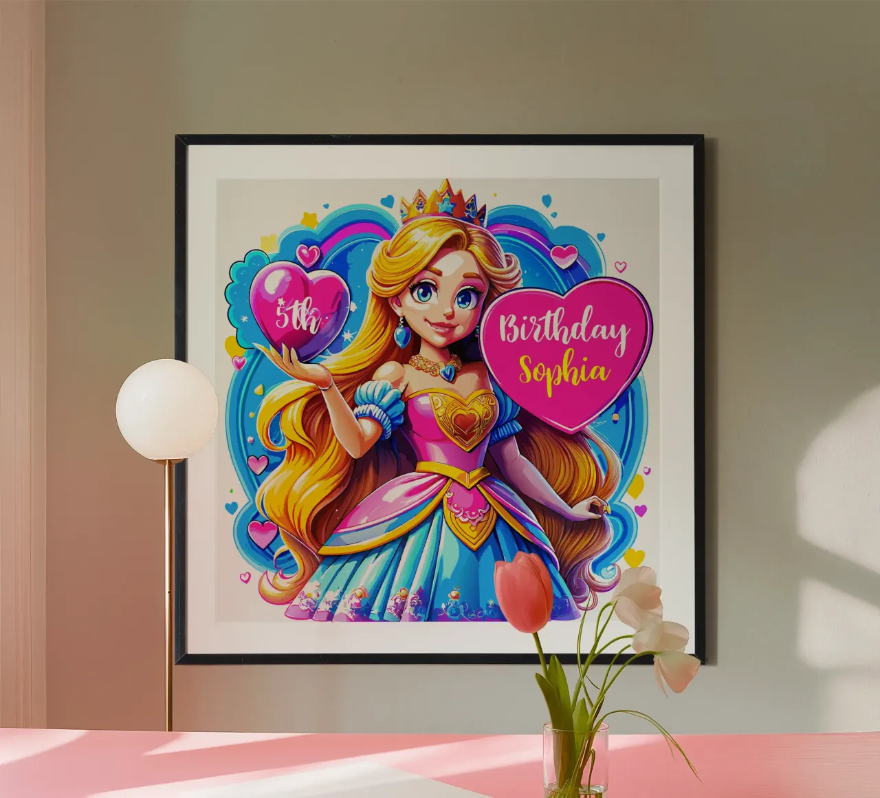 Verjaardag Prinses Kinderen - Aangepaste Tekst poster met kunststof frame van Artnesia