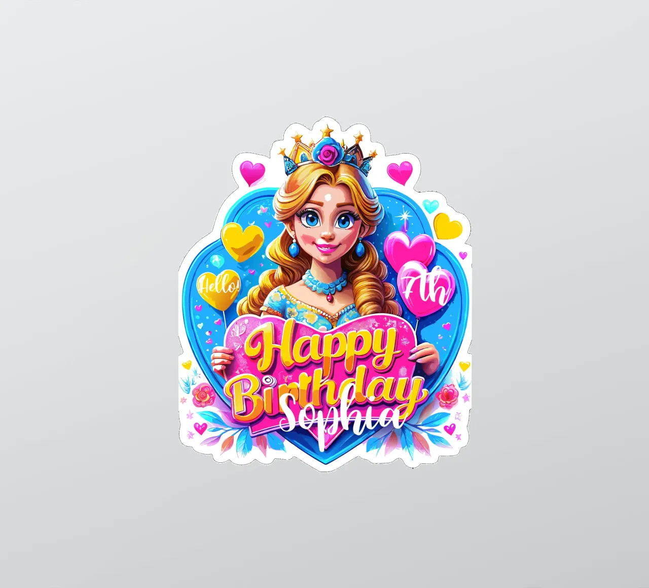 Princesa Cumpleaños - Texto personalizado pegatina de Artnesia
