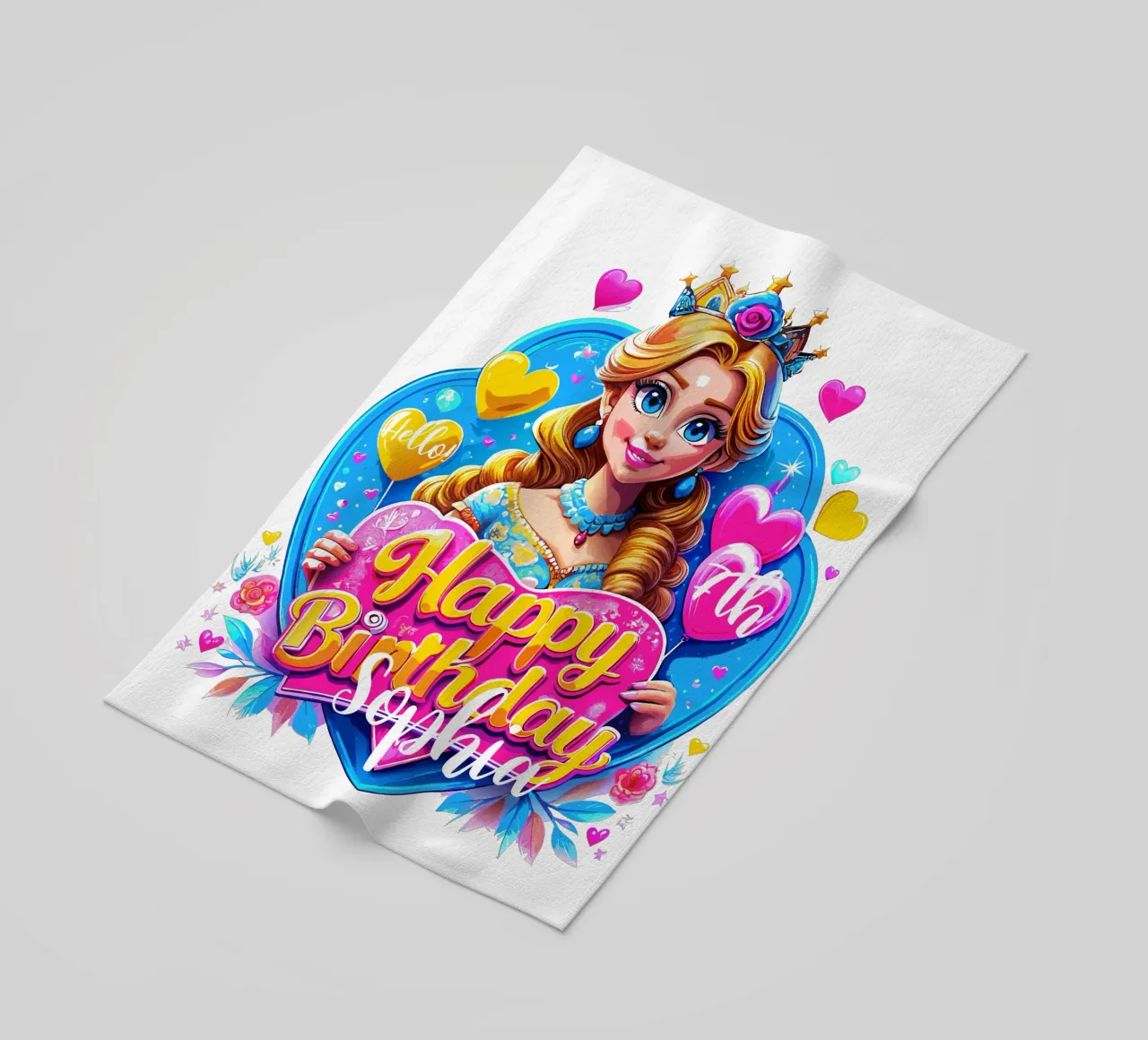 Compleanno della principessa - Testo personalizzato telo mare da Artnesia