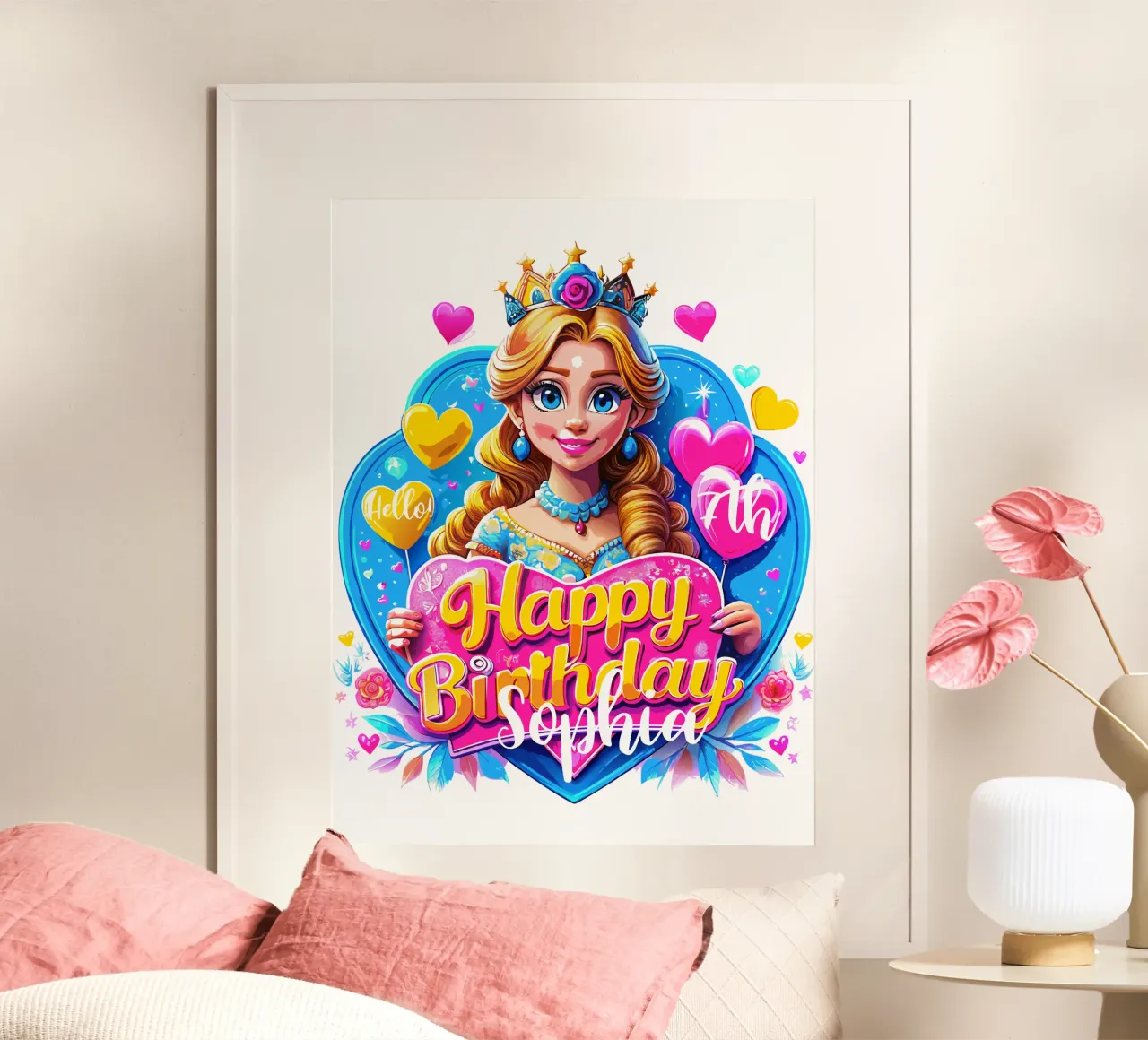 Compleanno della principessa - Testo personalizzato poster con telaio in plastica da Artnesia