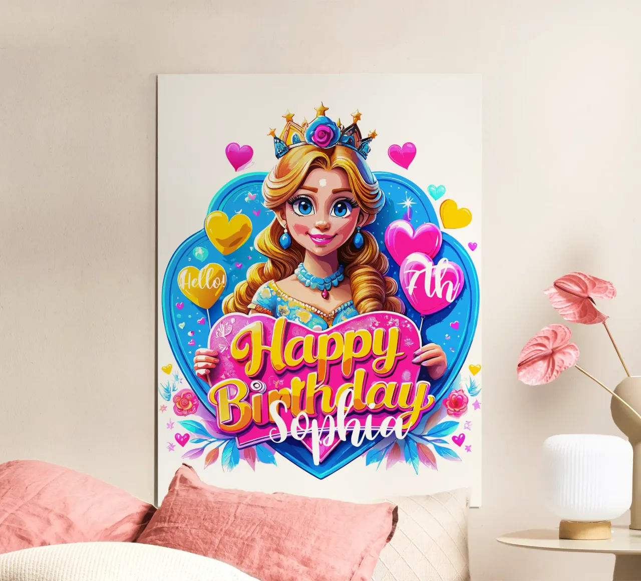 Compleanno della principessa - Testo personalizzato poster con telaio in plastica da Artnesia