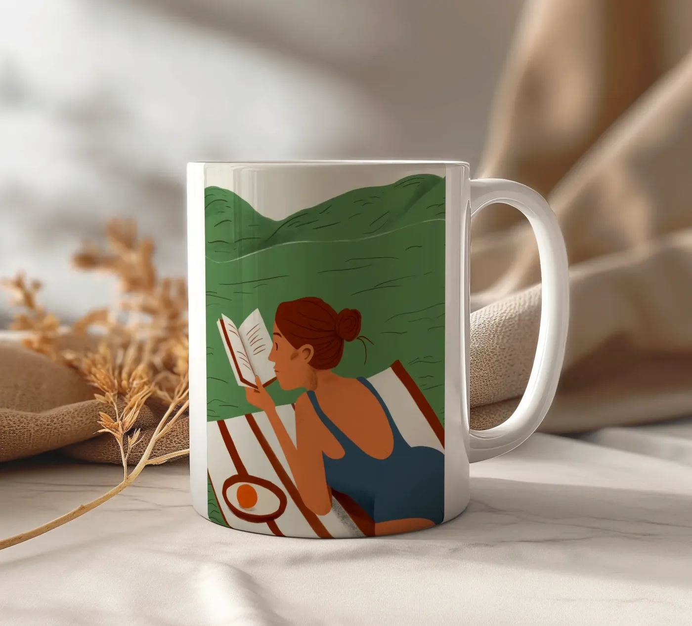 Riverside Reading ceramic mug by Bring Hues