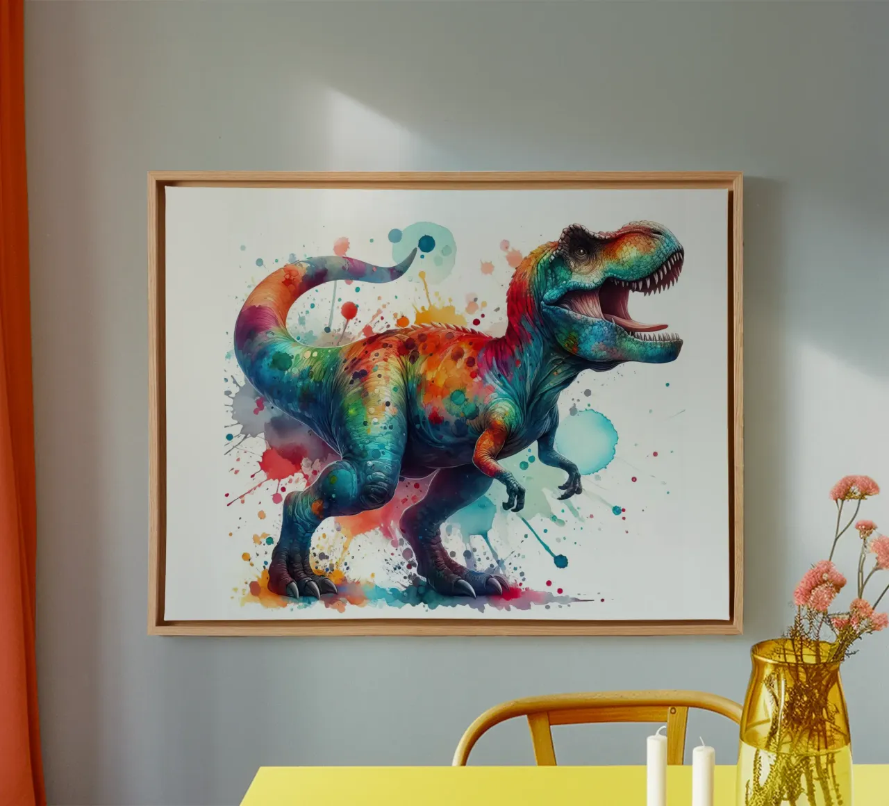 dinosauro tyrannosaurus rex ad acquerello tela con Cornice a cassetta da 🎁 ARTVI-SHOP