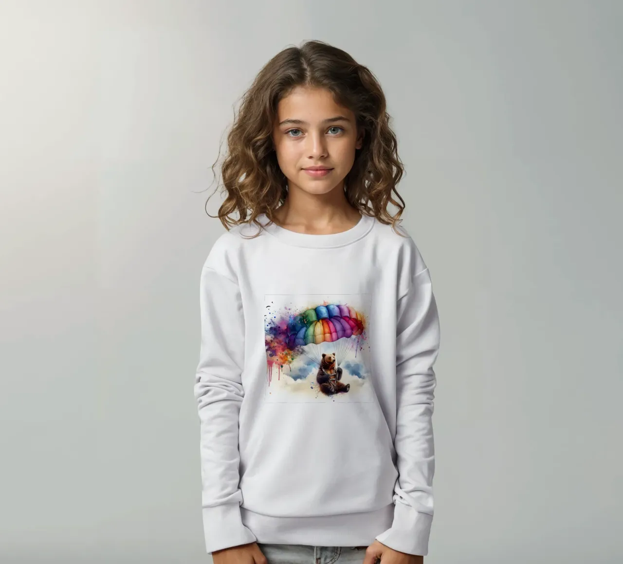 Orso su paracadute in acquerello felpa bambino da ARTVI-SHOP