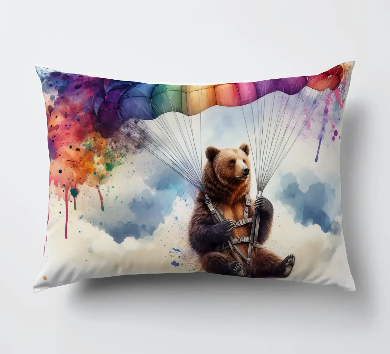 Orso su paracadute in acquerello cuscino da ARTVI-SHOP