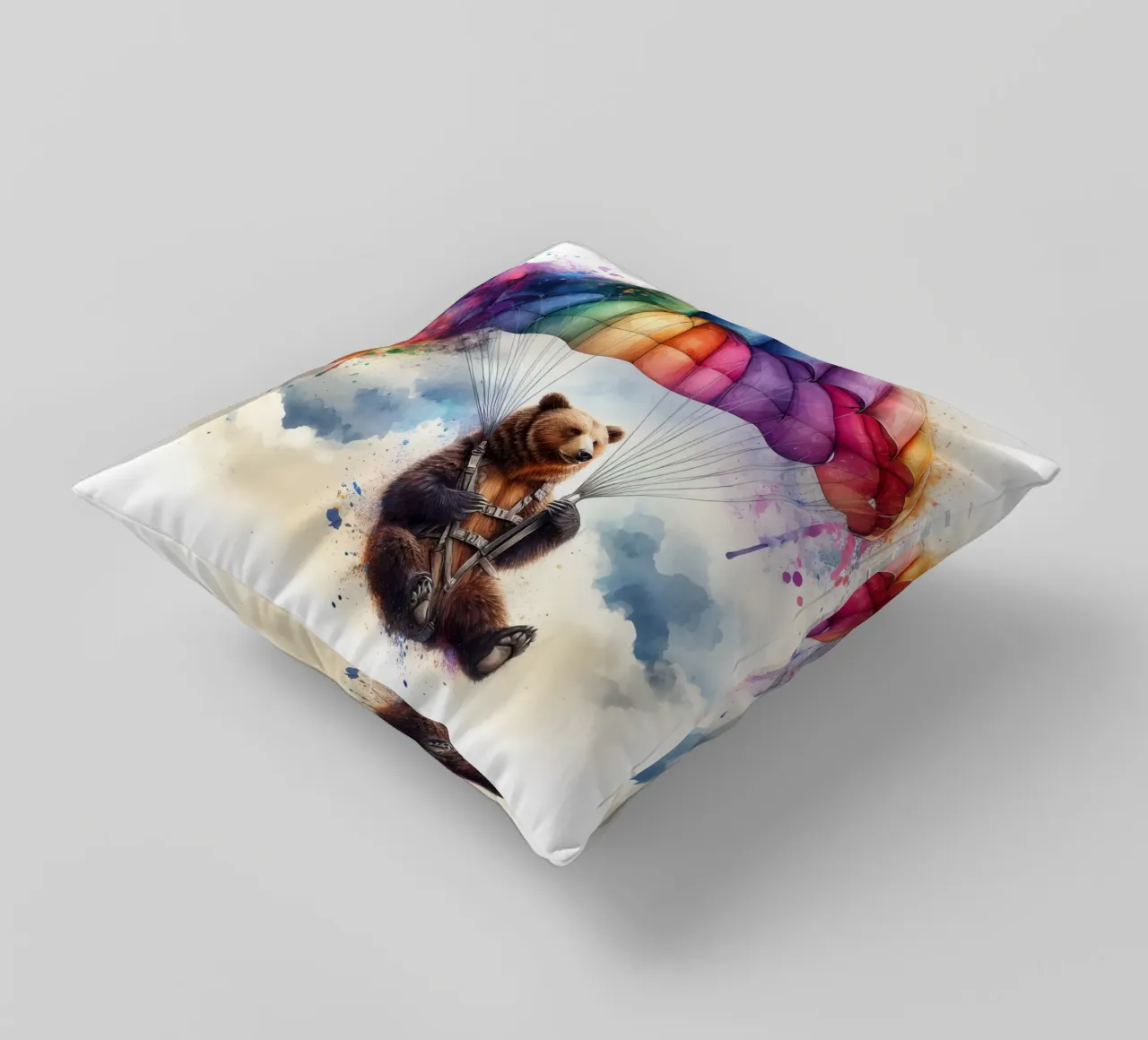 Orso su paracadute in acquerello cuscino da ARTVI-SHOP