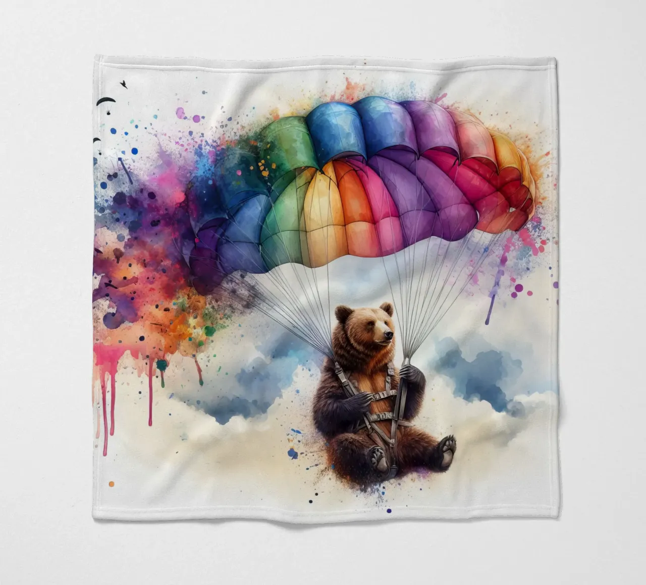 Orso su paracadute in acquerello coperta in pile da ARTVI-SHOP
