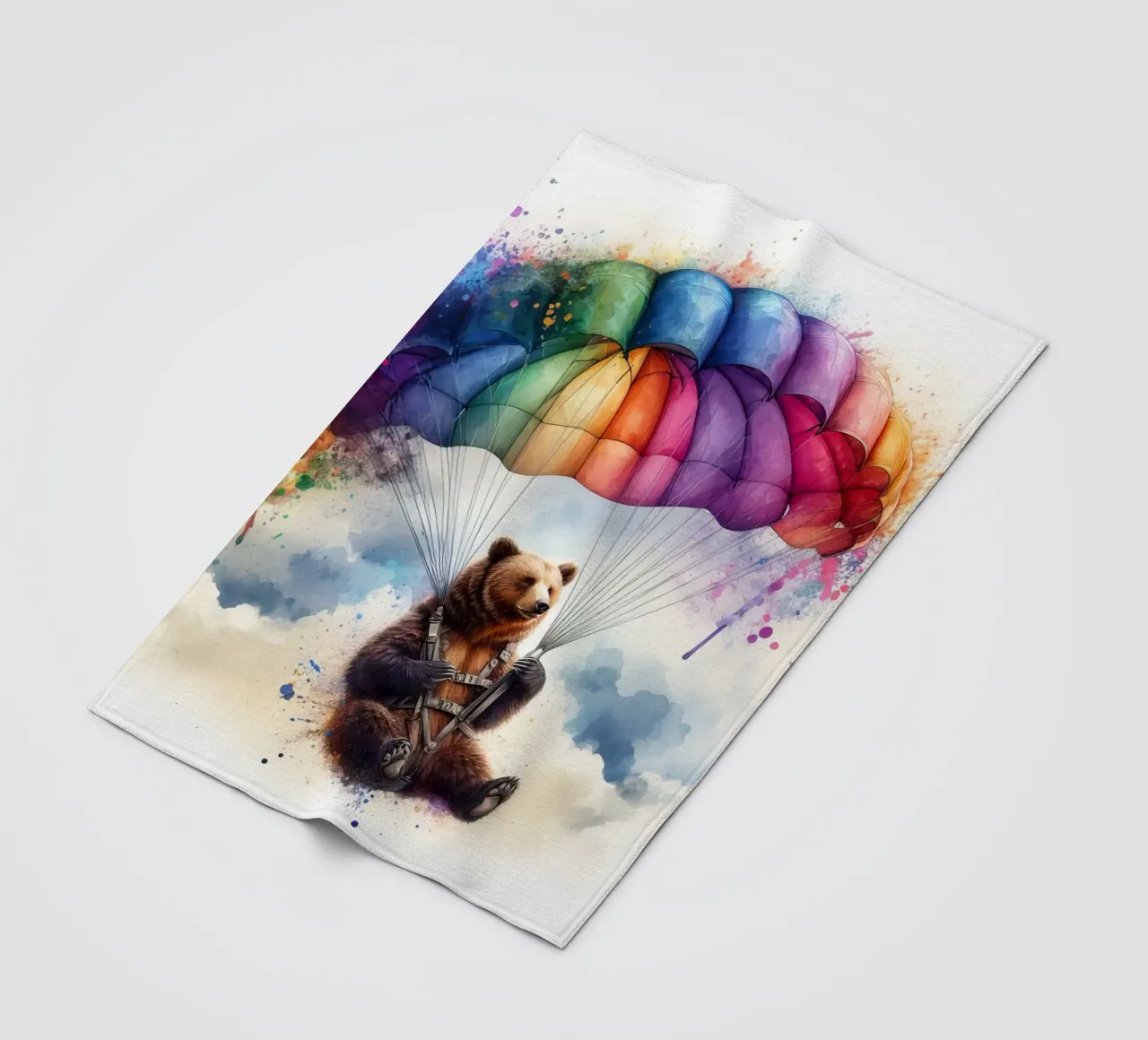 Orso su paracadute in acquerello coperta in pile da ARTVI-SHOP