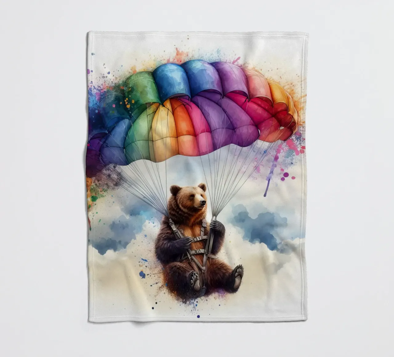 Orso su paracadute in acquerello coperta in pile da ARTVI-SHOP