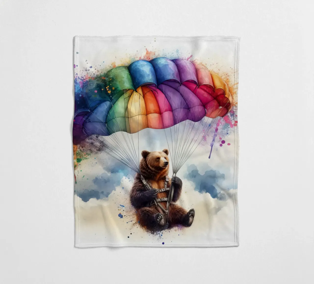 Orso su paracadute in acquerello coperta in pile da ARTVI-SHOP
