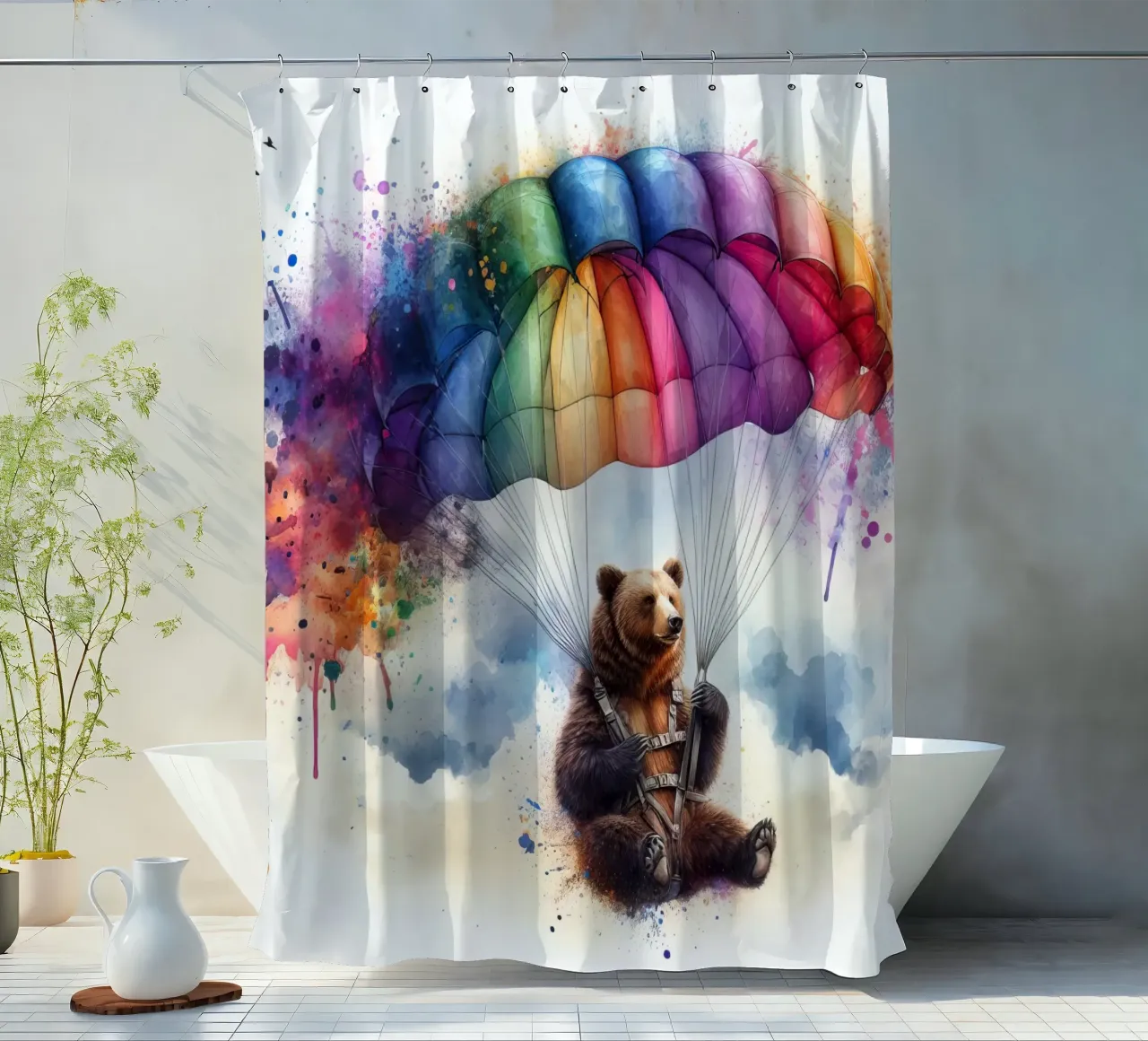 Orso su paracadute in acquerello tenda da doccia da ARTVI-SHOP