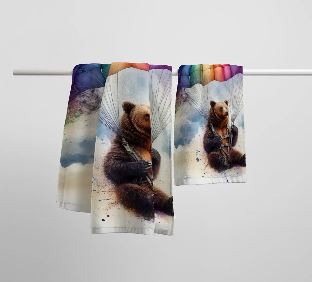 Orso su paracadute in acquerello asciugamano da bagno da ARTVI-SHOP