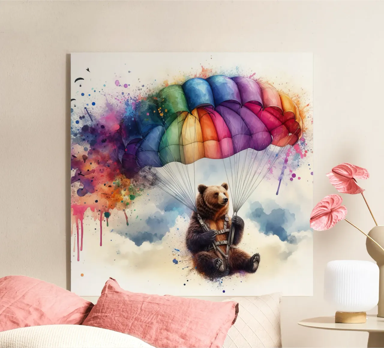 Orso su paracadute in acquerello plexiglass da ARTVI-SHOP