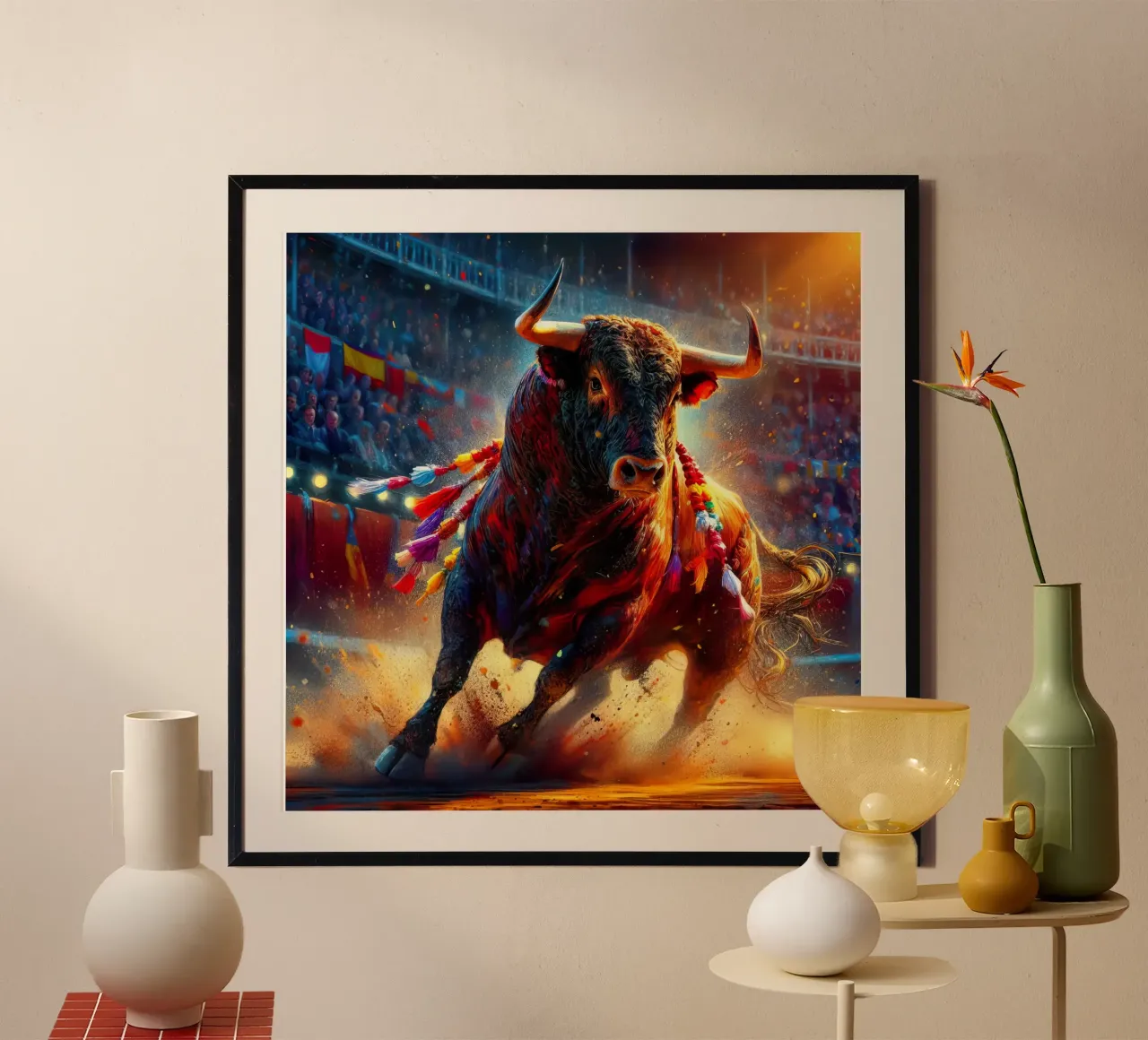 toro in plaza de españa poster con telaio in alluminio da 🎁 ARTVI-SHOP