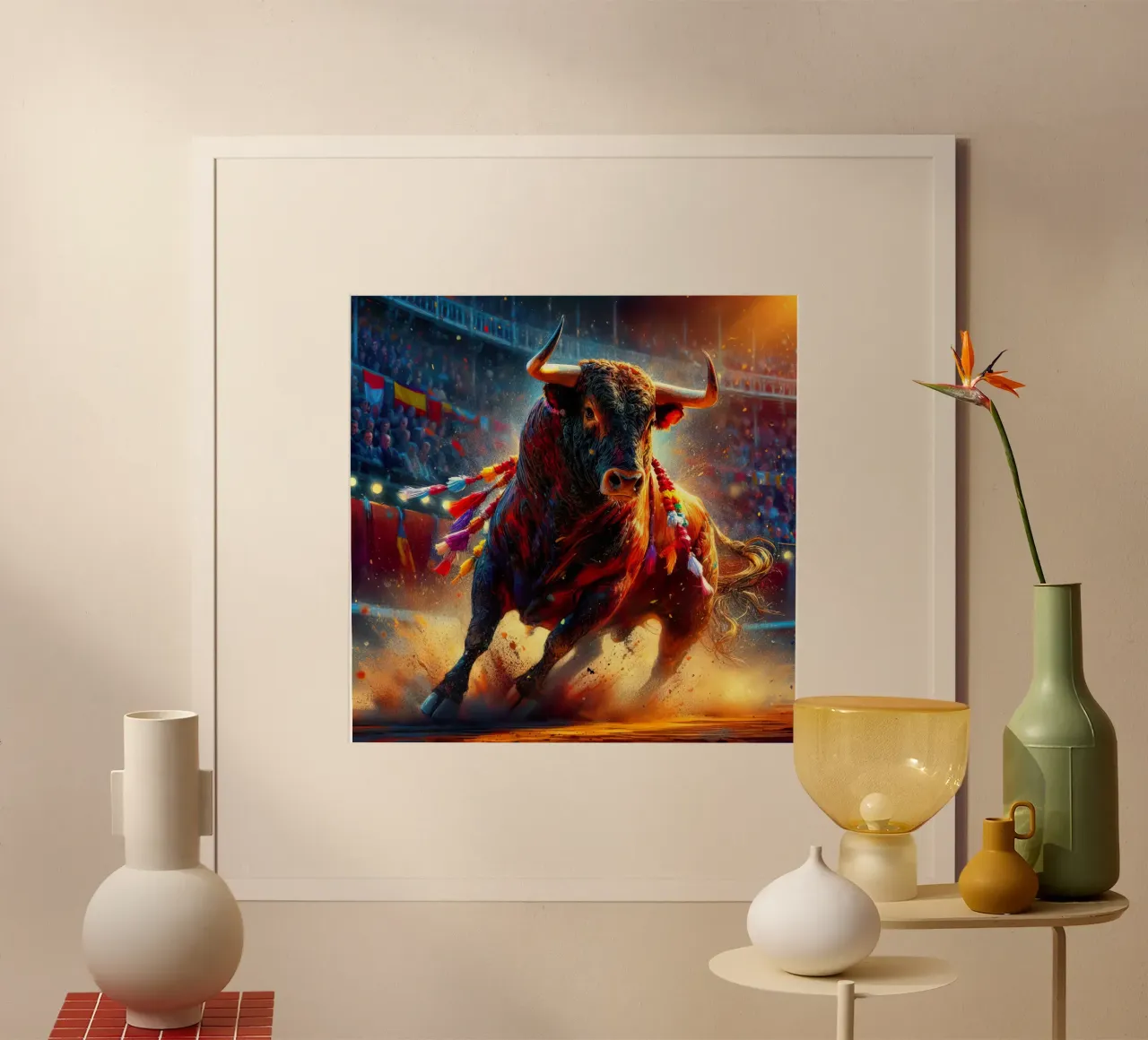 toro in plaza de españa poster con telaio in alluminio da 🎁 ARTVI-SHOP
