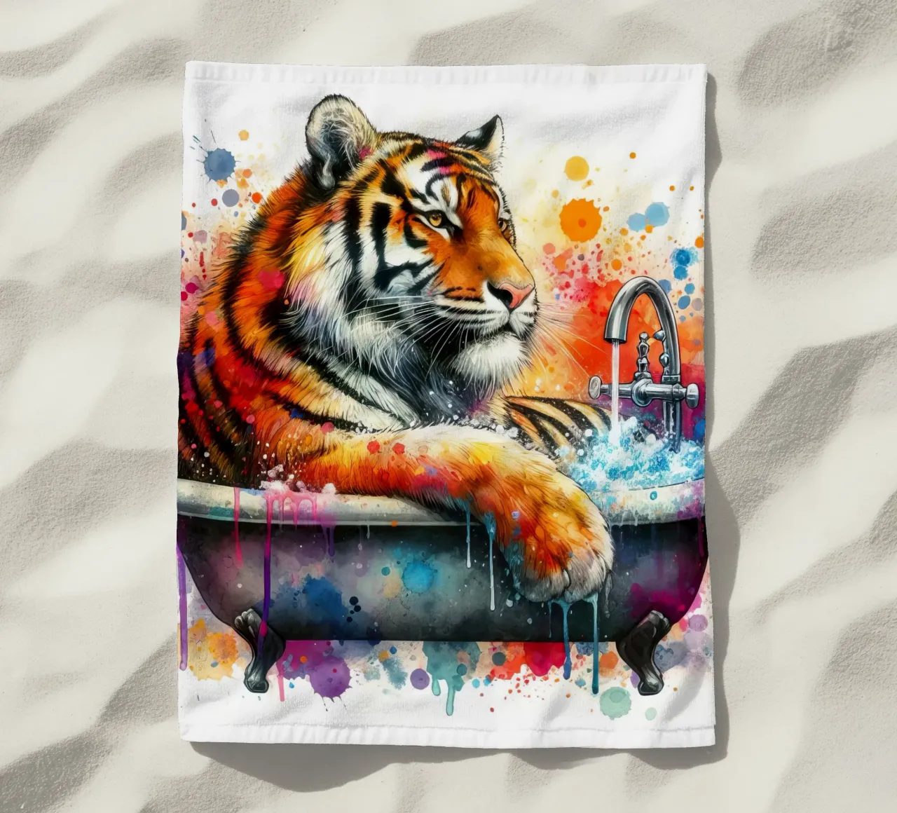 Una tigre nella vasca da bagno telo mare da 🎁 ARTVI-SHOP