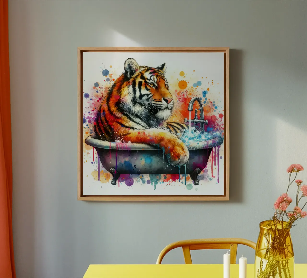 Een tijger in bad canvas met Baklijst van 🎁 ARTVI-SHOP