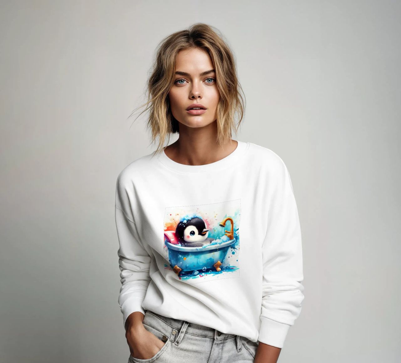 Un bebé pingüino en la bañera sudadera de ARTVI-SHOP