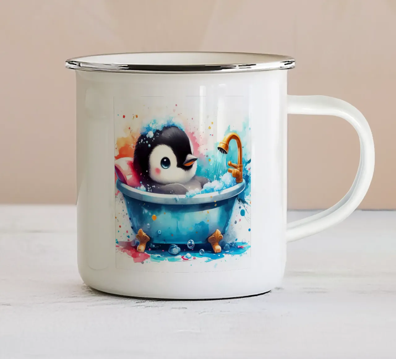 Un cucciolo di pinguino nella vasca da bagno tazza in smalto da ARTVI-SHOP