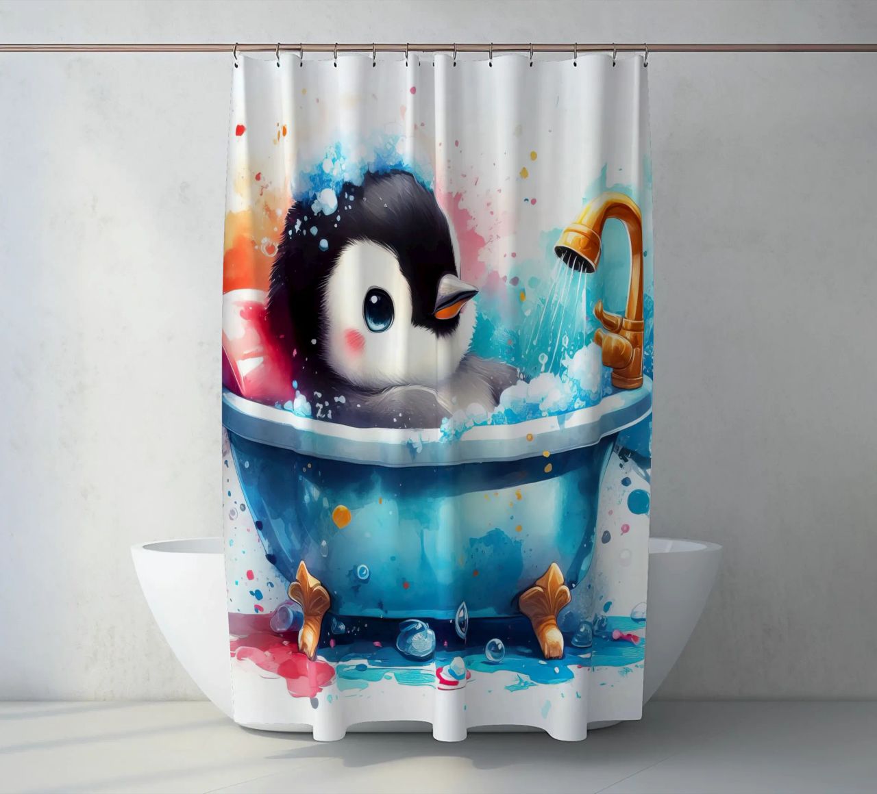 Un bebé pingüino en la bañera cortina de baño de ARTVI-SHOP